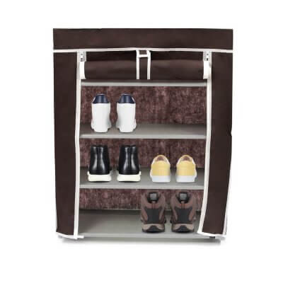 Тканевый шкаф для обуви на 4 полки 60х30х72 см коричневый-1